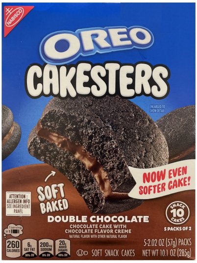 OREO CAKESTERS DOUBLE CHOCOLATE WITH CHOCOLATE CREME FILLING (image for) OREO CAKESTERS DOUBLE CHOCOLATE WITH CHOCOLATE CREME FILLING