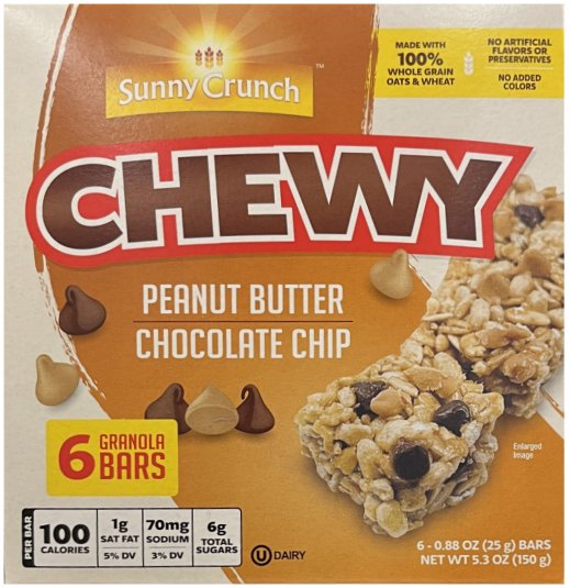 (image for) SUNNY CRUNCH CHEWY PEANUT BUTTER CHOCOLATE CHIP GRANOLA BARS
