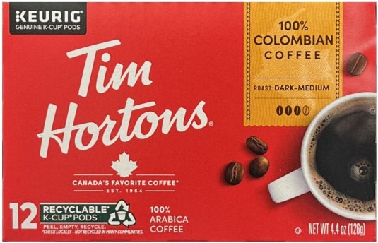 (image for) TIM HORTONS 100% COLOMBIAN COFFEE DARK-MEDIUM ROAST K-CUP PODS