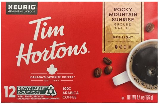 (image for) TIM HORTONS ROCKY MOUNTAIN SUNRISE COFFEE LIGHT ROAST K-CUP PODS