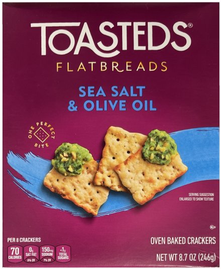 (image for) TOASTEDS FLATBREADS SEA SALT & OLIVE OIL OVEN BAKED CRACKERS
