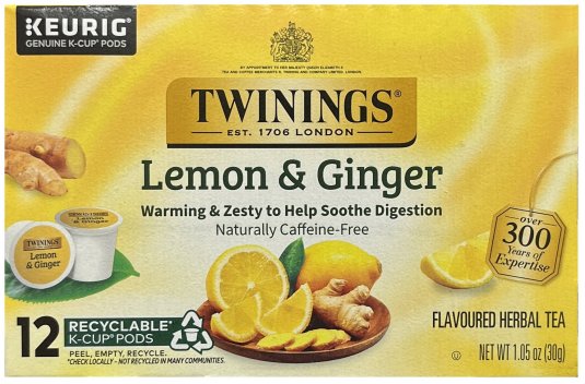 (image for) TWININGS LEMON & GINGER HERBAL TEA K-CUP PODS