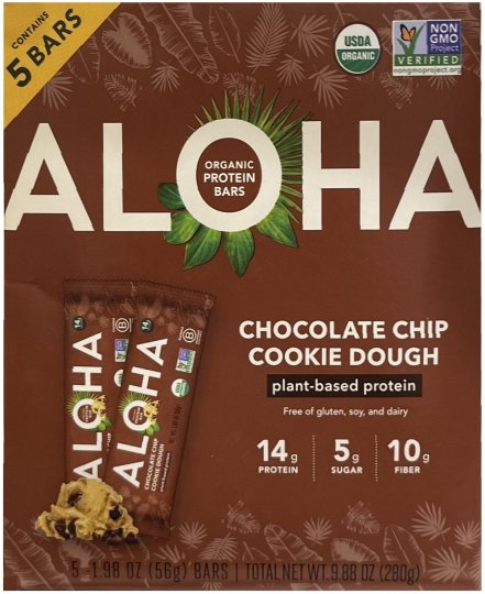 ALOHA ORGANIC PROTEIN BARS CHOCOLATE CHIP COOKIE DOUGH (image for) ALOHA ORGANIC PROTEIN BARS CHOCOLATE CHIP COOKIE DOUGH