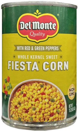 DEL MONTE WHOLE KERNEL SWEET FIESTA CORN WITH RED & GREEN PEPPERS (image for) DEL MONTE WHOLE KERNEL SWEET FIESTA CORN WITH RED & GREEN PEPPERS