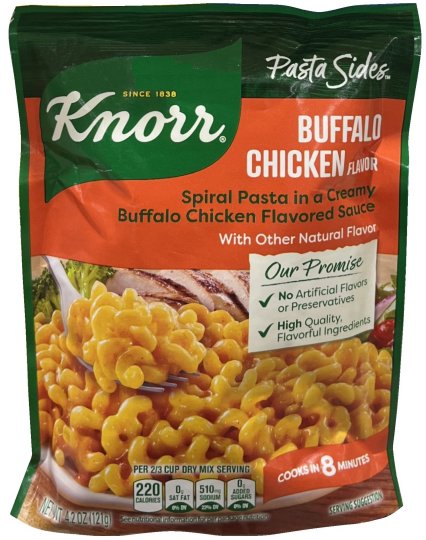 KNORR PASTA SIDES BUFFALO CHICKEN FLAVOR SPIRAL PASTA IN A CREAMY BUFFALO CHICKEN SAUCE (image for) KNORR PASTA SIDES BUFFALO CHICKEN FLAVOR SPIRAL PASTA IN A CREAMY BUFFALO CHICKEN SAUCE
