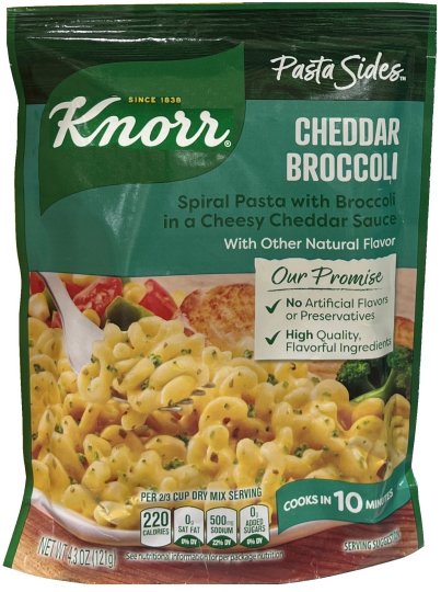 KNORR PASTA SIDES CHEDDAR BROCCOLI SPIRAL PASTA WITH BROCCOLI IN A CHEESY CHEDDAR SAUCE (image for) KNORR PASTA SIDES CHEDDAR BROCCOLI SPIRAL PASTA WITH BROCCOLI IN A CHEESY CHEDDAR SAUCE