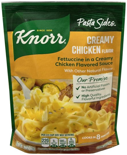 KNORR PASTA SIDES CREAMY CHICKEN FETTUCCINE IN A CREAMY CHICKEN FLAVORED SAUCE (image for) KNORR PASTA SIDES CREAMY CHICKEN FETTUCCINE IN A CREAMY CHICKEN FLAVORED SAUCE