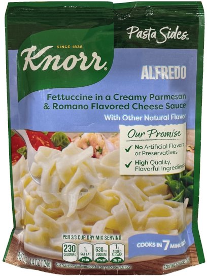 KNORR PASTA SIDES ALFREDO FETTUCCINE IN A CREAMY PARMESAN & ROMANO FLAVORED CHEESE SAUCE (image for) KNORR PASTA SIDES ALFREDO FETTUCCINE IN A CREAMY PARMESAN & ROMANO FLAVORED CHEESE SAUCE
