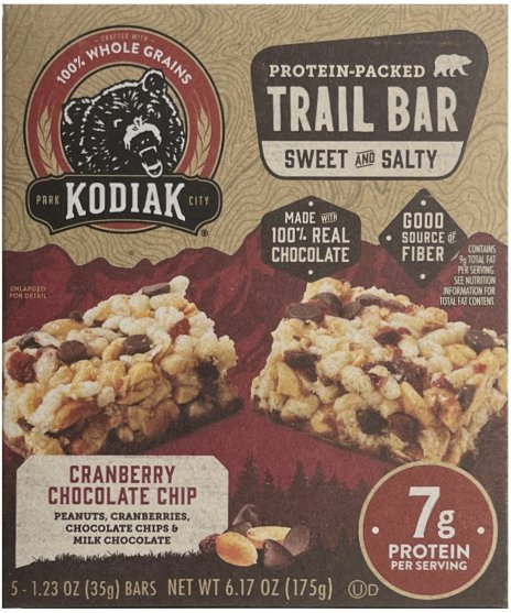 (image for) KODIAK PROTEIN PACKED TRAIL BAR SWEET & SALTY CRANBERRY CHOCOLATE CHIP